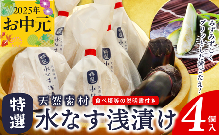 [お中元]「特選最上級品」天然素材水なす浅漬け4個入
