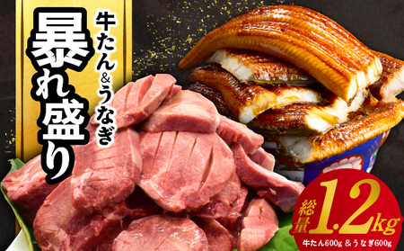 暴れ盛りセット 牛たん & うなぎ 総量 1.2kg[600g×2 牛肉 厚切り牛タン 鰻 蒲焼き 訳あり サイズ不揃い 小分け 家計応援]