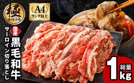 [A4ランク以上]黒毛和牛 サーロイン 切り落とし 1kg[250g×4P 小分け 国産 味付き 牛肉 訳あり サイズ不揃い]