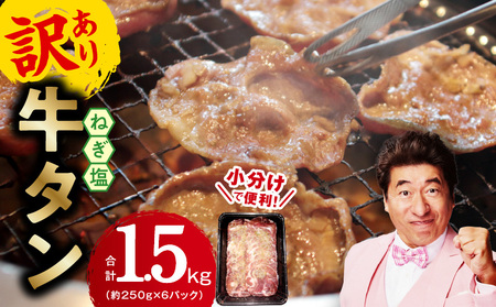 【年内発送】ねぎ塩 牛たん（成型）合計 1.5kg 小分け 250g×6【牛タン 牛肉 焼肉用 薄切り 訳あり サイズ不揃い】