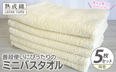 普段使いにぴったりのミニバスタオル 5枚[黄肌色 泉州タオル 高品質 綿100% 日本製 国産 単色 シンプル]
