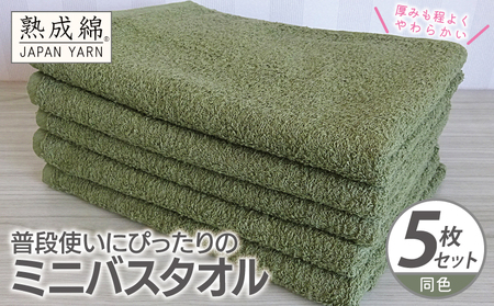 普段使いにぴったりのミニバスタオル 5枚[グリーン 泉州タオル 高品質 綿100% 日本製 国産 単色 シンプル]