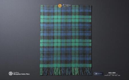 『Noble Fibre』100%カシミヤ・大判ストール ブラックウオッチ&チェック フリンジ付き