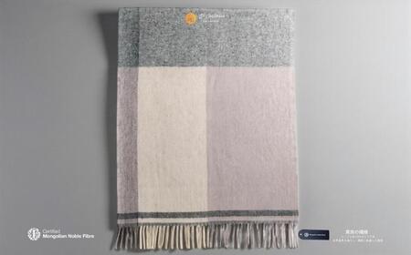 『Noble Fibre』100%カシミヤ・大判ストール 大判チェック フリンジ付き