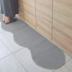 北欧風キッチンマット ラグマットタイプ 45×150cm ピーナッツ型 シルバーグレー 抗菌防臭 SEK 織人しきもの屋工房