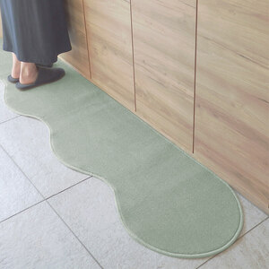北欧風キッチンマット ラグマットタイプ 45×150cm ピーナッツ型 アッシュミント 抗菌防臭 SEK 織人しきもの屋工房