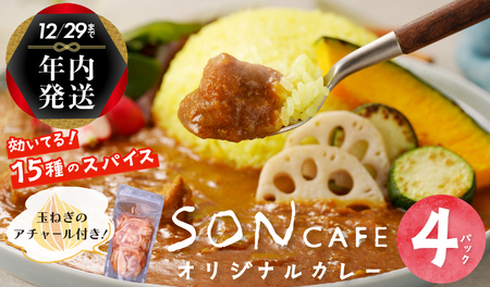 [年内発送]15種スパイスを使用したSONカフェ特製カレー 200g×4P&玉ねぎのアチャール×1P いずみピクルス NSW スピード発送[特別寄附金額]