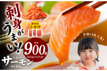 【便利でおいしい】サーモン 切り落とし 900g 小分け 300g×3 訳あり サイズ不揃い 刺身 海鮮丼 サラダ カルパッチョ