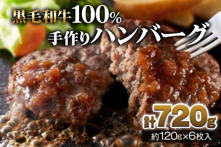 [黒毛和牛100%] 手作りハンバーグ 6個セット (120g×6個) ｜お肉 肉 牛肉 惣菜 冷凍 簡単調理 おかず おつまみ 贈答用 贈り物 ギフト 個包装 小分け [0440]