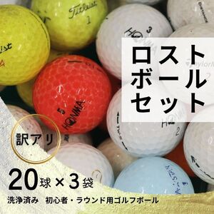【注目返礼品・大容量60球】洗浄済み ロストボールセット 20球×3袋｜中古 ゴルフボール 練習用 球数重視 傷あり マーカー混在 安価で練習したい方におすすめ 送料無料 ゴルフ初心者 ゴルフボール ゴルフ練習