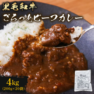 訳あり 黒毛和牛 ビーフカレー 4kg レトルト パウチ 200g×20袋 レトルトカレー ビーフカレービーフカレービーフカレー