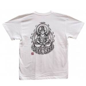 手描きTシャツ 仏画 大日如来 白 (半袖 Lサイズ)