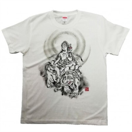 手描きTシャツ 仏画 普賢菩薩 白 (半袖 Sサイズ)【1615091】
