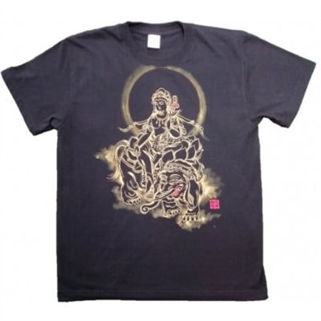 手描きTシャツ 仏画 普賢菩薩 黒 (半袖 XLサイズ)【1615124】