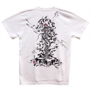手描きTシャツ 仏画 倶利伽羅不動 白 (半袖 Lサイズ)