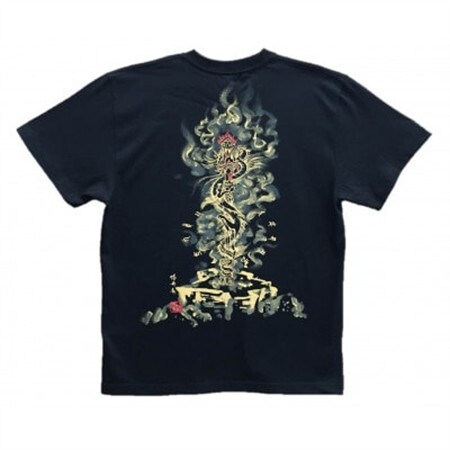 手描きTシャツ 仏画 倶利伽羅不動 黒 (半袖 Mサイズ)【1615012】