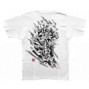 手描きTシャツ 仏画 大威徳明王 白 (半袖 Lサイズ)