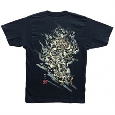 手描きTシャツ 仏画 大威徳明王 黒 (半袖 Lサイズ)【1615031】