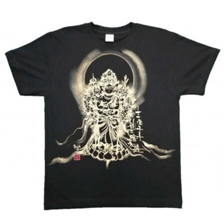 手描きTシャツ 仏画 十一面千手観音 黒 (半袖 Lサイズ)【1615166】
