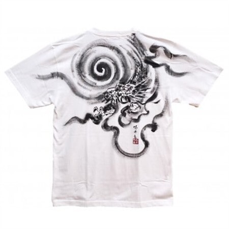 手描きTシャツ 日本画 龍神 白 (半袖 Sサイズ)【1615180】