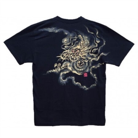 手描きTシャツ 日本画 龍神 黒 (半袖 Lサイズ)【1615188】
