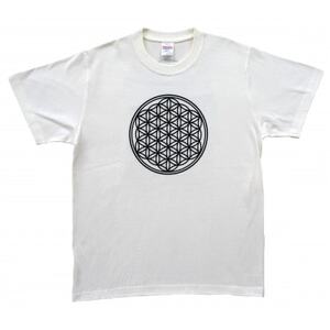 Tシャツ フラワー・オブ・ライフ 麻炭 白 (半袖 150サイズ)