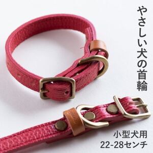 首輪 本革 イタリアンレザー レッド 小型犬用 (22-28センチ)ペット用品【dc-01ss】【1663059】