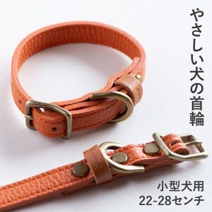 首輪 本革 イタリアンレザー オレンジ 小型犬用 (22-28センチ)ペット用品【dc-01ss】【1663067】