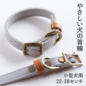 首輪 本革 イタリアンレザー グレー 小型犬用 (22-28センチ)ペット用品【dc-01ss】【1663076】