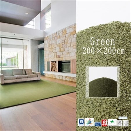 高密度&素足に心地よいソフトタッチ カーペット (サキソニー)グリーン[200×200cm]