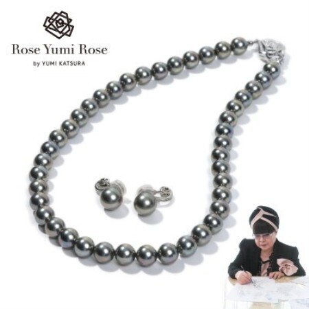 [RoseYumiRose]9mm&10mmパール2点セット(ネックレス/イヤリング)グレー[配送不可地域:沖縄県]