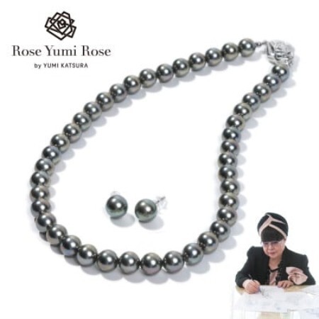 [RoseYumiRose]9mm&10mmパール2点セット(ネックレス/ピアス)グレー[配送不可地域:沖縄県]