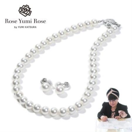 【RoseYumiRose】9mm＆10mmパール2点セット(ネックレス/イヤリング)ホワイト【配送不可地域：沖縄県】【1734222】