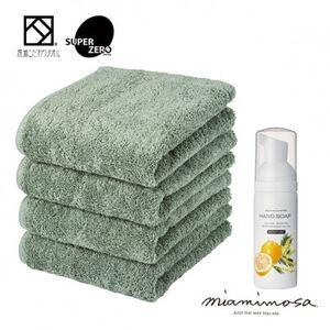 スーパーZERO　フェイスタオル　ミモザグリーン4枚＆ミアミモザ　ハンドソープ(50mL)セット【1503184】