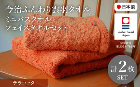 今治ふんわり雲羽タオル ミニバスタオル・フェイスタオルセット(テラコッタ×2) テラコッタ ピスタチオグレー 今治タオル 今治 日本製 高品質タオル 吸水性 抜群 ふわふわ 無撚糸 綿100% ふんわり [m100-15-A][トクダ]