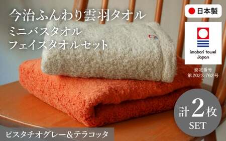 今治ふんわり雲羽タオル ミニバスタオル・フェイスタオルセット(BTテラコッタ、FTピスタチオグレー・各1枚) テラコッタ ピスタチオグレー 今治タオル 今治 日本製 高品質タオル 吸水性 抜群 ふわふわ 無撚糸 綿100% ふんわり [m100-15-B][トクダ]