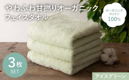 やわふわ甘撚りオーガニック フェイスタオル(アイスグリーン×3枚) 【m100-22-3P-B】【トクダ】
