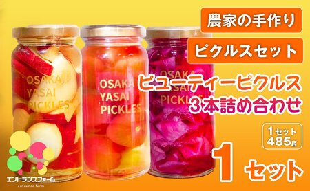 [農家の手作り ピクルスセット!]ビューティーピクルス詰め合わせ(1セット・計3本) さつまいも プチトマト はちみつ 柚子 レッドキャベツ 酢漬け 漬物 おかず ヘルシー カラフル おつまみ ギフト 贈答用 [m104-07-A][エントランスファーム]