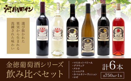 金徳葡萄酒 飲み比べセット マスカットベリーA デラウエア メルロ シャルドネ カベルネソーヴィニヨン ロゼ 各750ml×1本 計6本 株式会社河内ワイン[30日以内に出荷予定(土日祝除く)]