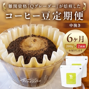 コーヒー豆定期便200g×2銘柄 6ヶ月定期便(中挽き)