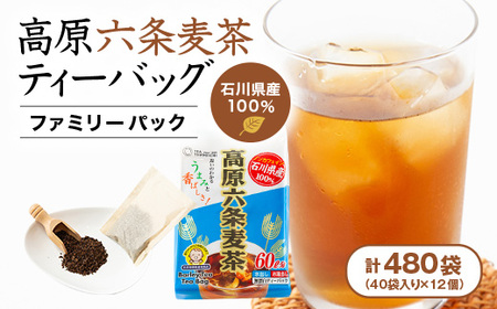 [12個入り]石川県産 日常茶 ファミリーパック 高原六条麦茶ティーバッグ 400g(40p)