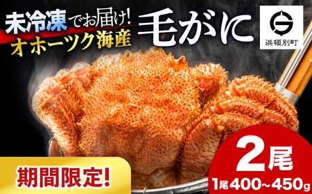 [期間限定]北海道産 毛がに 2尾 (1尾400g〜450g)[株式会社シーグレイセス]浜頓別 塩茹で カニ 毛蟹 ボイル チルド 冷蔵 未冷凍 北海道ふるさと納税