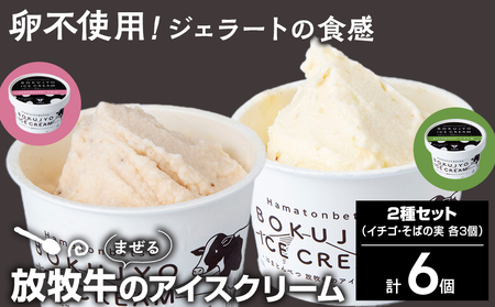 放牧牛 アイスクリーム2種(イチゴ・そばの実 各3個)計6個[池田牧場] アイス スイーツ デザート 冷凍 卵不使用 北海道ふるさと納税