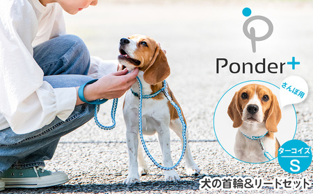 No.460-01 犬の首輪&リードセット さんぽ用 ポンダープラスターコイズ S / ペット用品 犬用品 ペットグッズ 散歩グッズ ワンタッチ 着脱簡単 ロック付き 高耐久 おしゃれ 丈夫 カラフル ハンドメイド 手作り 手編み パラコード 革 レザー 大阪府