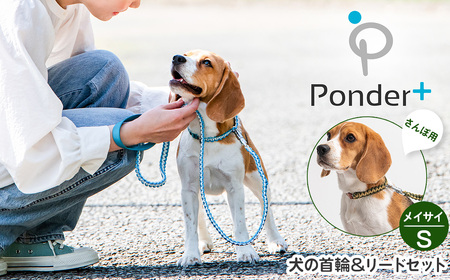 No.463-01 犬の首輪&リードセット さんぽ用 ポンダープラス メイサイ S / ペット用品 犬用品 ペットグッズ 散歩グッズ ワンタッチ 着脱簡単 ロック付き 高耐久 おしゃれ 丈夫 カラフル ハンドメイド 手作り 手編み パラコード 革 レザー 大阪府