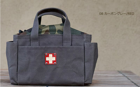 木の庄帆布 ミルクトートラウンドバッグ (#08 カーボングレー / RED)