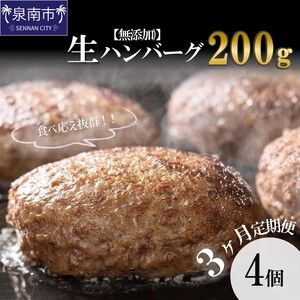 [無添加]食べ応え抜群! 生ハンバーグ 200g 4個 3ヶ月定期便[087C-012]