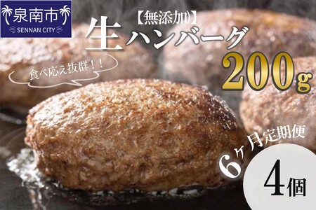 【無添加】食べ応え抜群！ 生ハンバーグ 200g 4個 6ヶ月定期便【087B-001】
