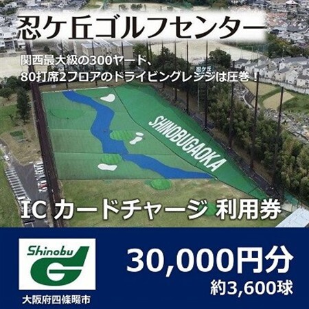 ゴルフ練習場 忍ケ丘ゴルフセンター ICカードチャージ利用券 30,000円分(約3,600球)【1552320】