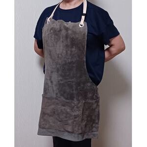BBQ用牛革ベロア(スエード)エプロン・グレー